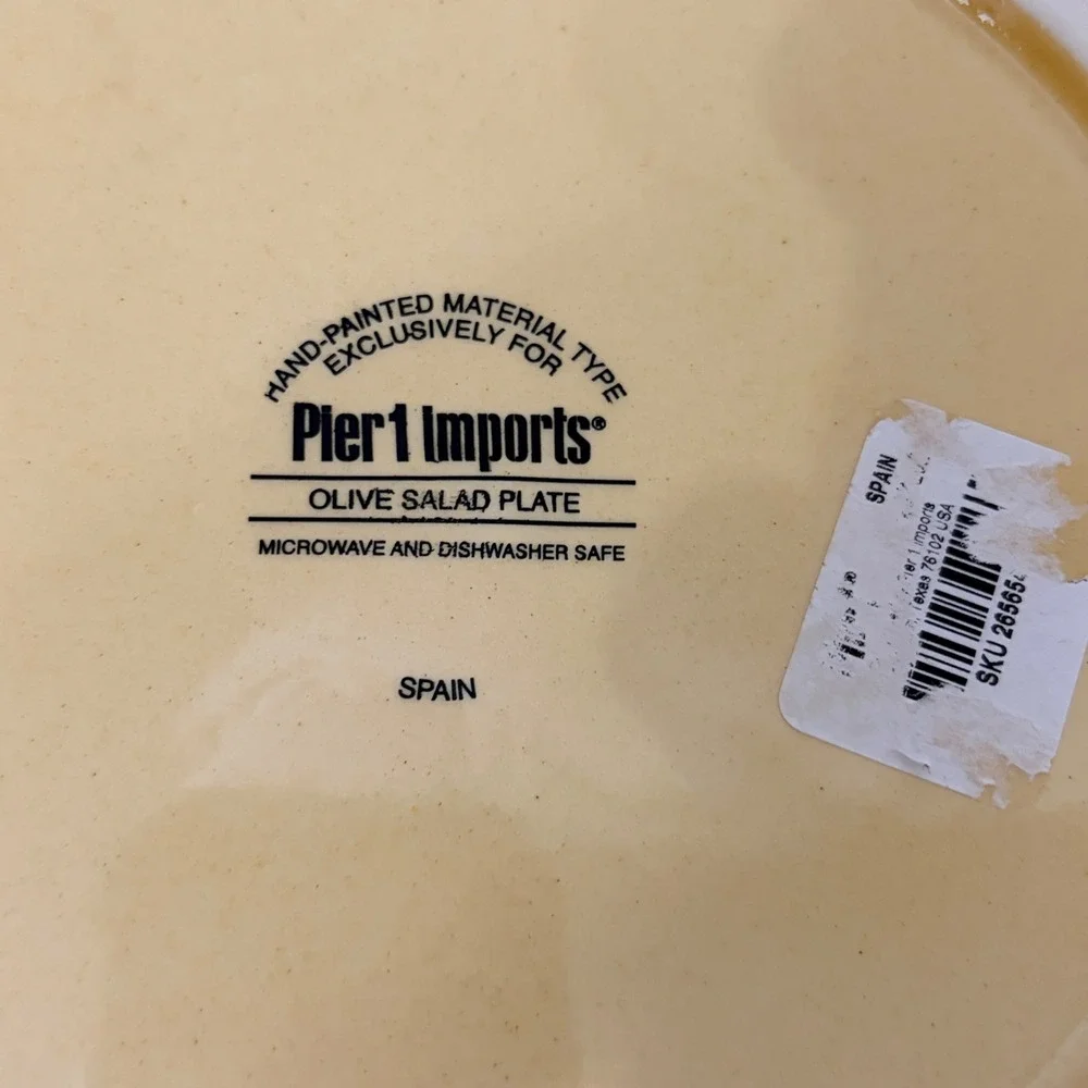 Pier 1 Imports Olive Salad Plate Hand Painted Spain Red Yellow Ceramic 9 Inch
